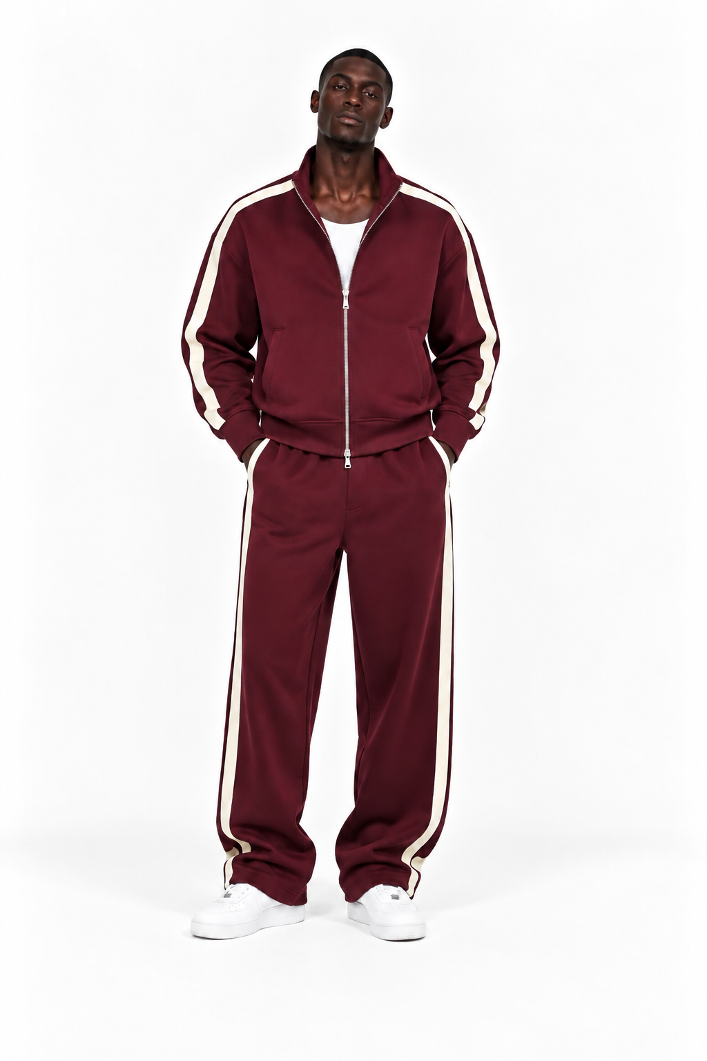 BORDO BAGGY ÇİZGİLİ EŞOFMAN TAKIM